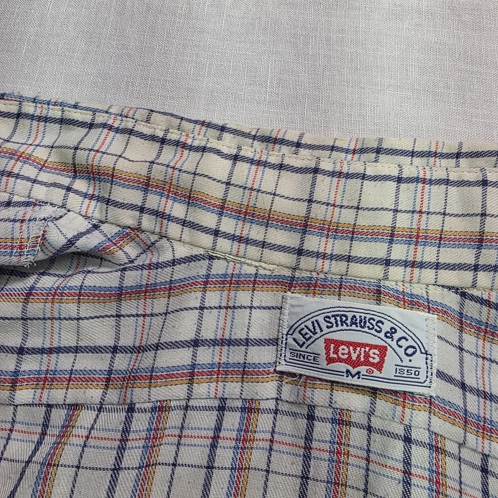Vtg 70s Levi's Shirt Mens Medium Plaid Long Sleeve Button‎ Down Western Disco